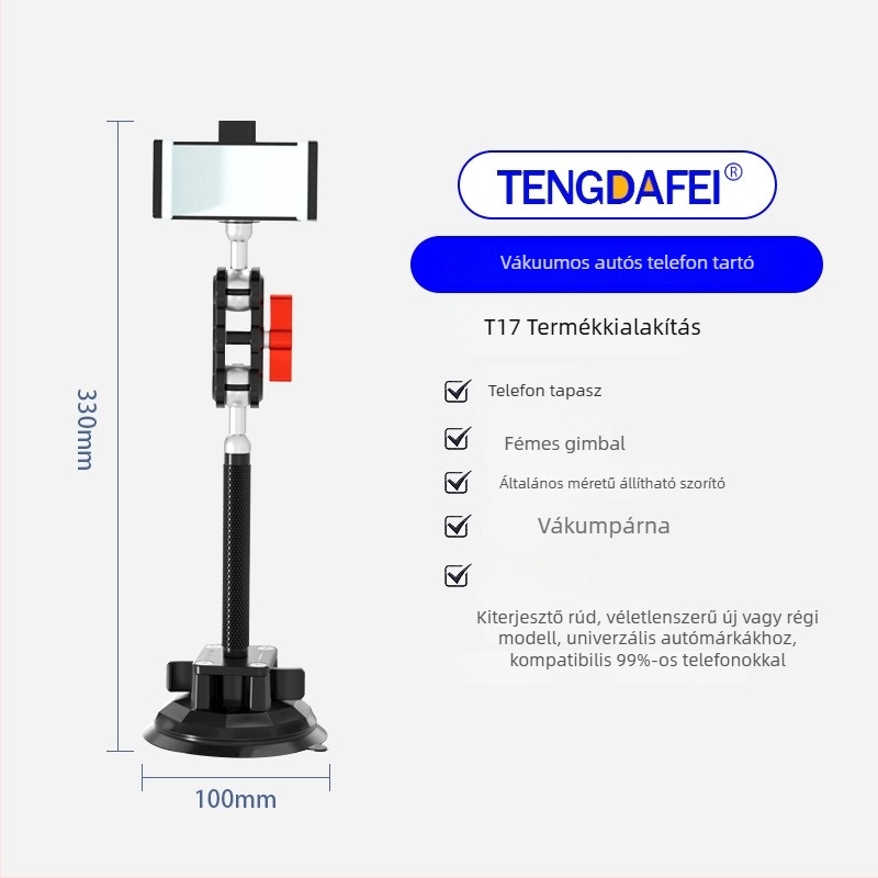 TENGDAFEI autótelefon tartó és állvány élő közvetítéshez (univerzális, ötvözet, modell T16)
