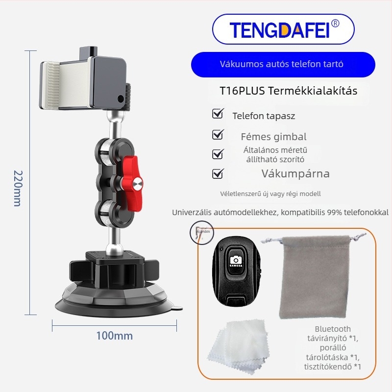 TENGDAFEI autótelefon tartó és állvány élő közvetítéshez (univerzális, ötvözet, modell T16)