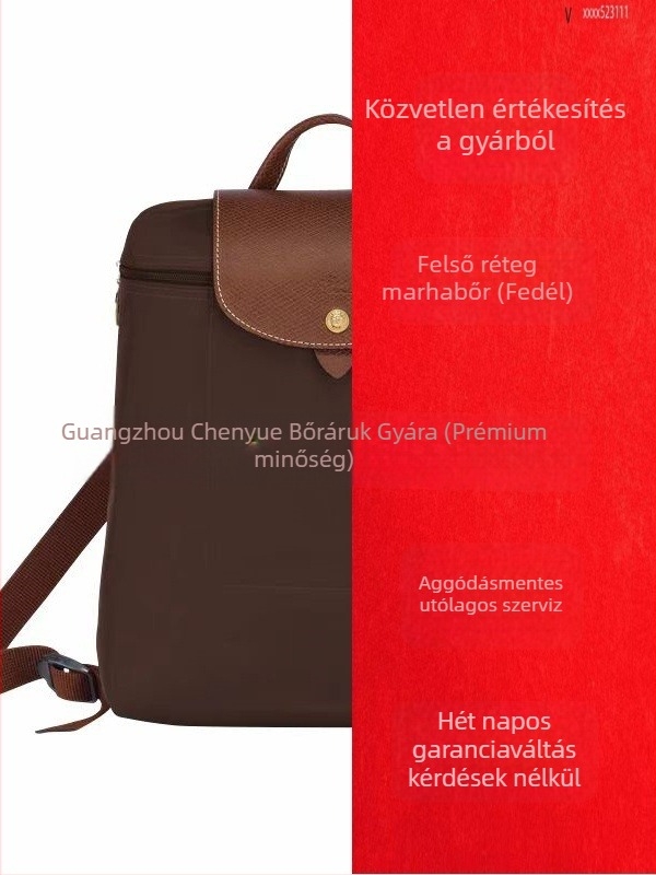 Női hátizsák fedéllel, vízálló nylonból, városi letisztult stílus, belső zsebek telefonra, igazolványra és laptop számára; cipzáras nyitás.