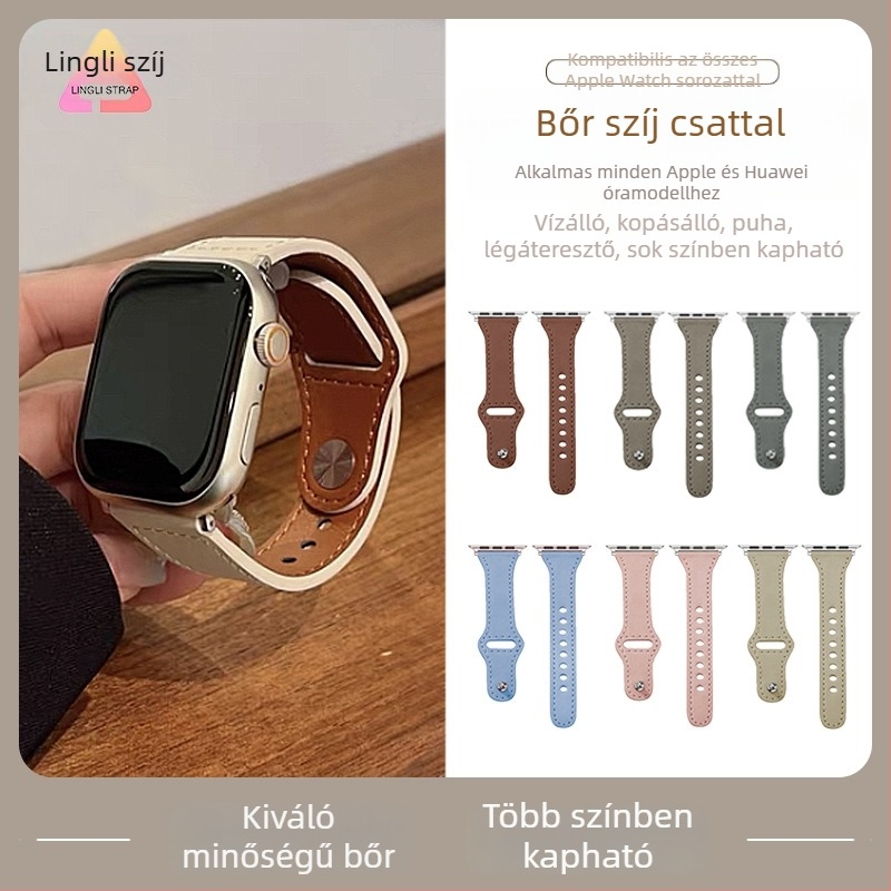 Top-grain valódi bőrből készült óraszíj Apple Watch és Huawei Watch-hoz, retro üzleti stílus, első réteg bőr, csattal