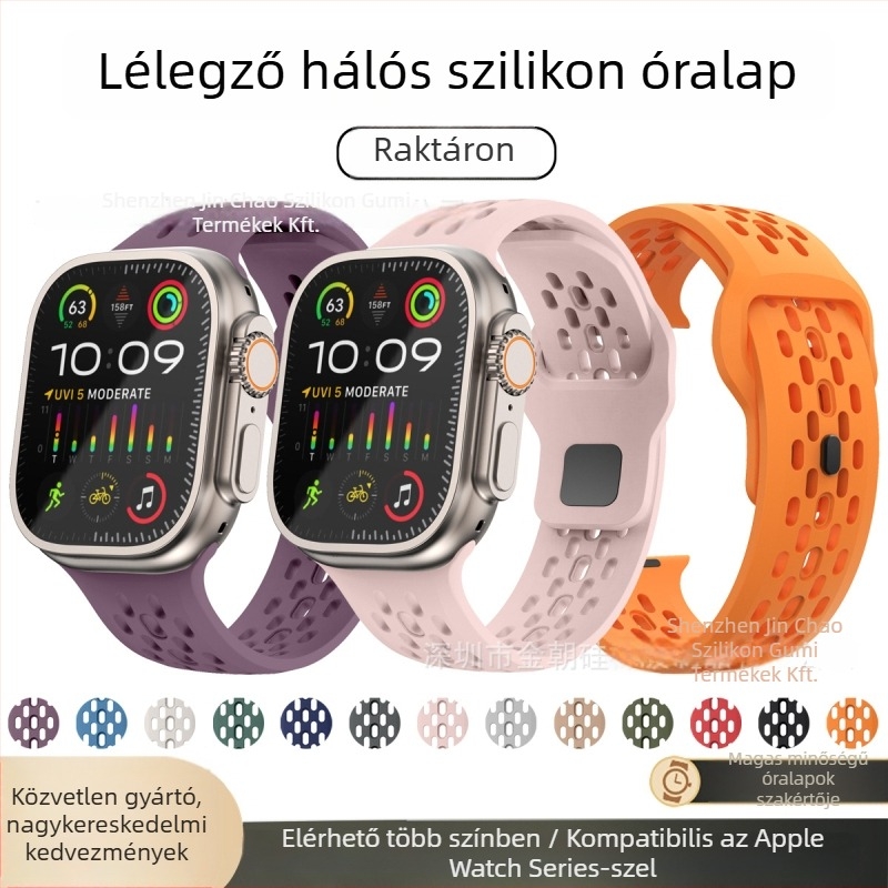 Szilikon óraszíj Apple Watchhoz — lélegző hálós dizájn, minimalist stílus, csattal záródó, 2025 megjelenés