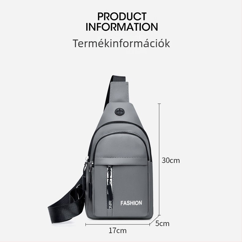 Férfi mellkas táska nylon anyagból, lélegző design, utcai stílus, poliészter bélés
