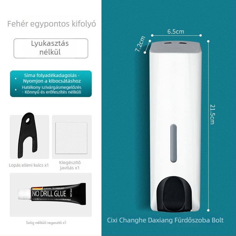 Kézi nyomású kétfejű szappanadagoló, műanyagból, falra szerelhető, 600 g súly, modern minimalista kialakítás