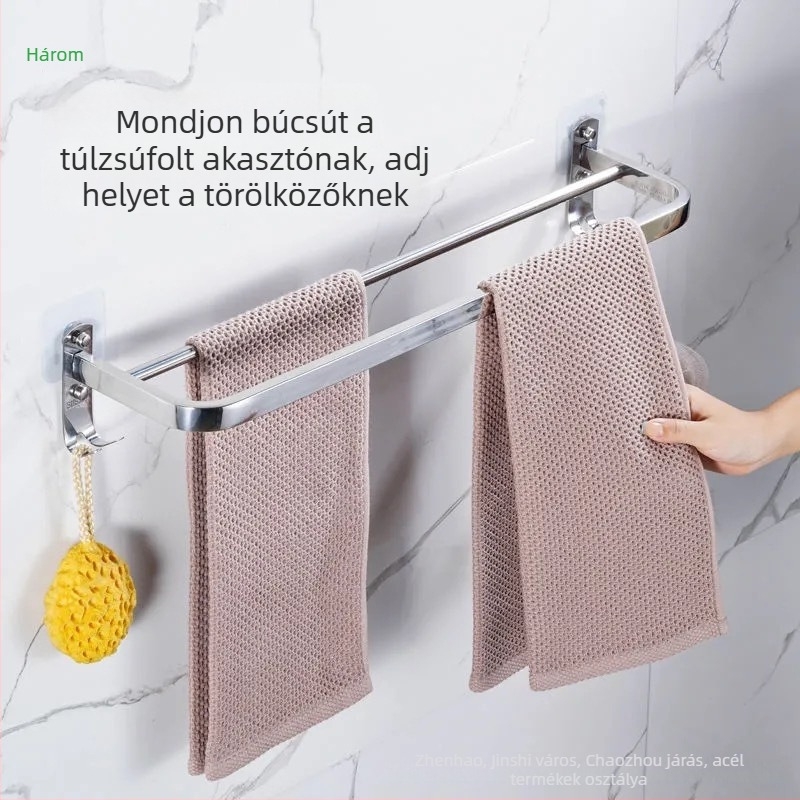 Rozsdamentes acél törölközőrúz falra szerelhető, polírozott felülettel, egy- vagy kétrúddal, teherbírás 30