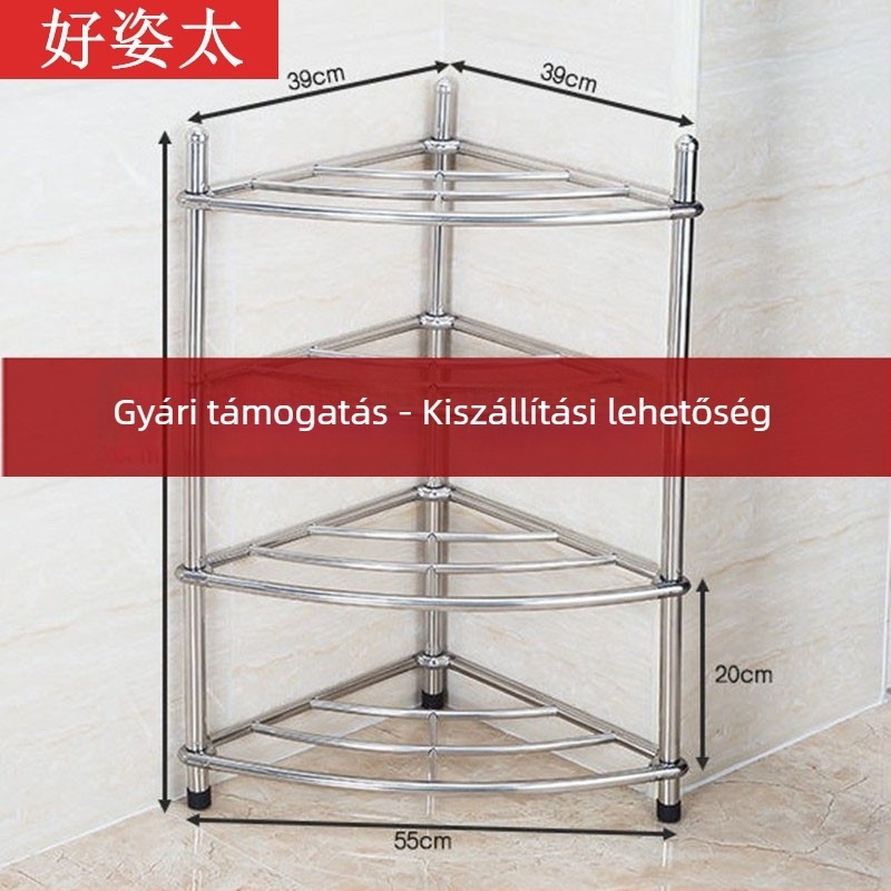 Rozsdamentes acél mosdóállvány, padlóra álló fürdőszobai szervező, egyemeletes, modell 5430, teherbírás 80 kg-ig