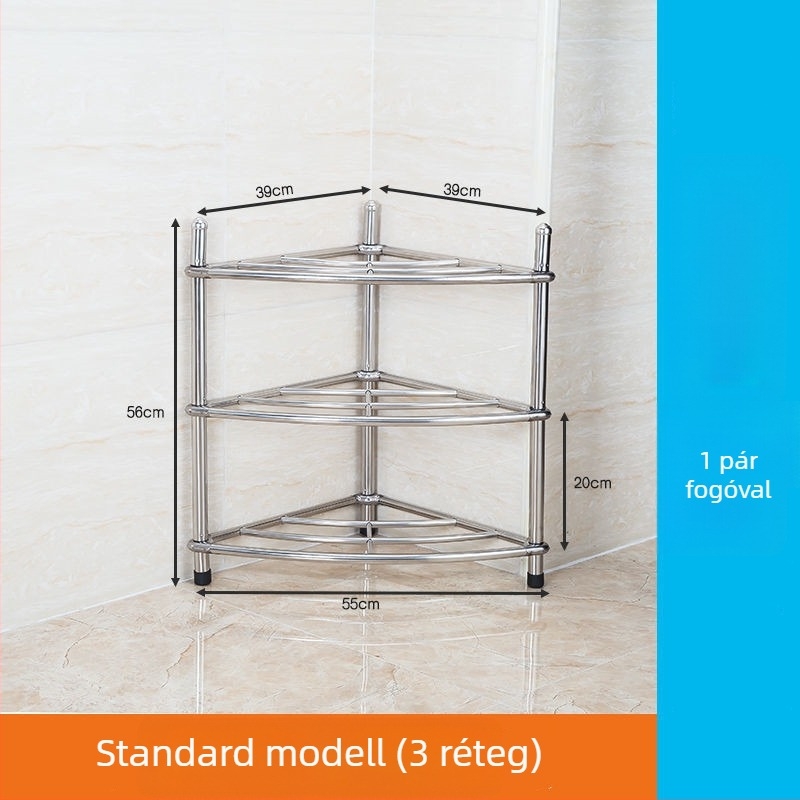 Rozsdamentes acél mosdóállvány, padlóra álló fürdőszobai szervező, egyemeletes, modell 5430, teherbírás 80 kg-ig