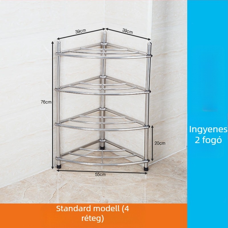 Rozsdamentes acél mosdóállvány, padlóra álló fürdőszobai szervező, egyemeletes, modell 5430, teherbírás 80 kg-ig