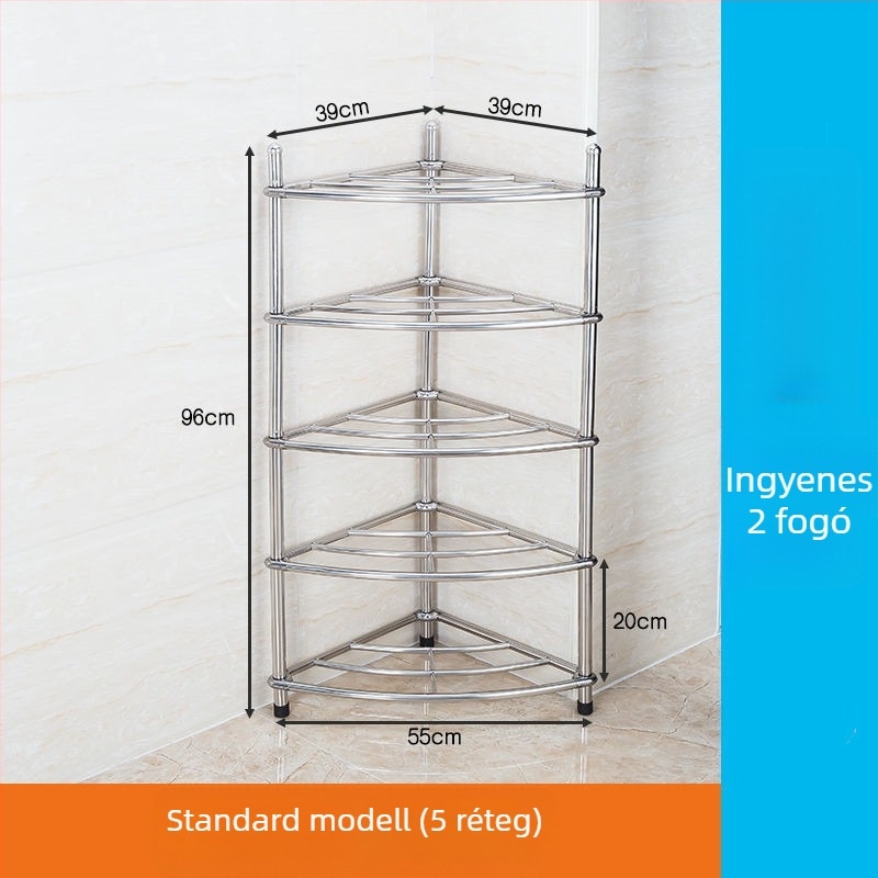 Rozsdamentes acél mosdóállvány, padlóra álló fürdőszobai szervező, egyemeletes, modell 5430, teherbírás 80 kg-ig