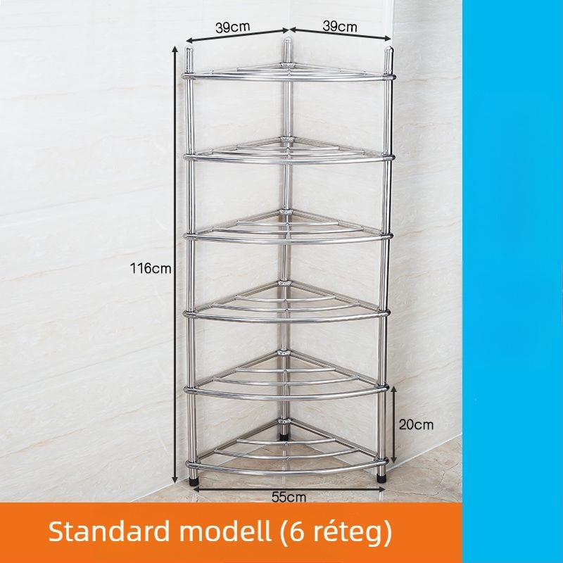 Rozsdamentes acél mosdóállvány, padlóra álló fürdőszobai szervező, egyemeletes, modell 5430, teherbírás 80 kg-ig