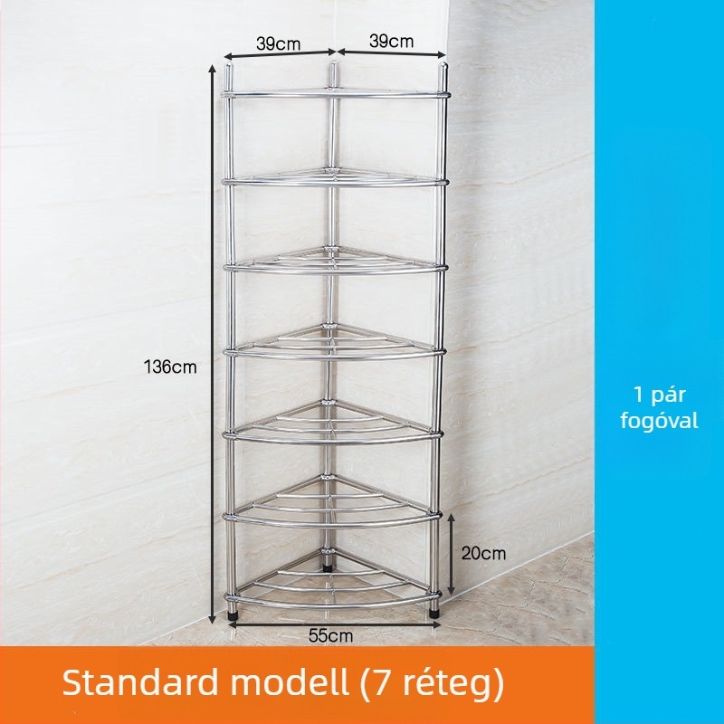 Rozsdamentes acél mosdóállvány, padlóra álló fürdőszobai szervező, egyemeletes, modell 5430, teherbírás 80 kg-ig