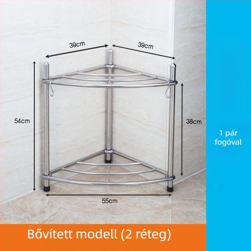 Rozsdamentes acél mosdóállvány, padlóra álló fürdőszobai szervező, egyemeletes, modell 5430, teherbírás 80 kg-ig