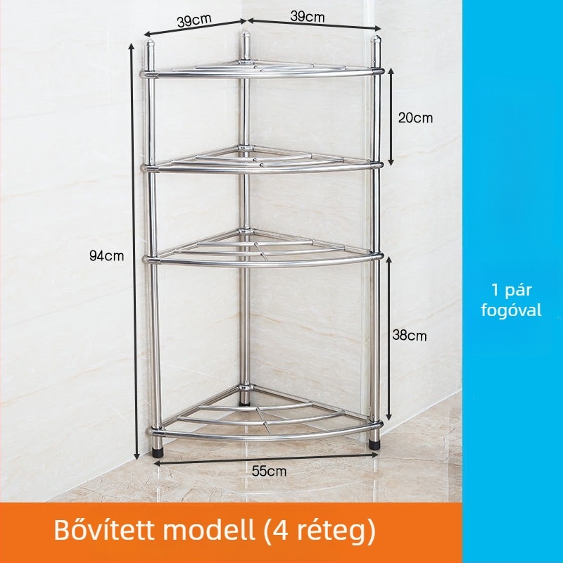 Rozsdamentes acél mosdóállvány, padlóra álló fürdőszobai szervező, egyemeletes, modell 5430, teherbírás 80 kg-ig