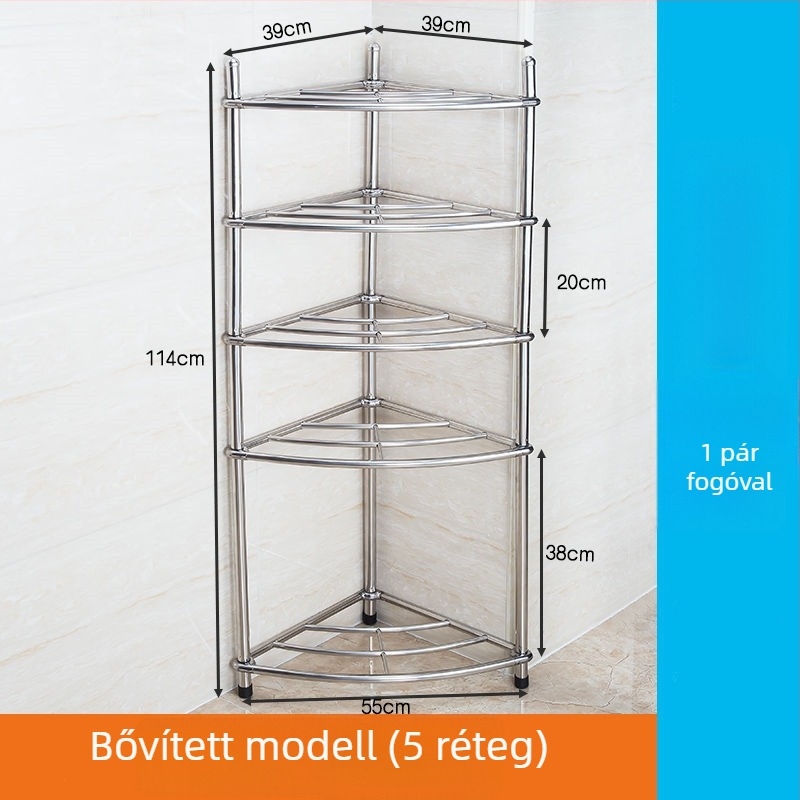 Rozsdamentes acél mosdóállvány, padlóra álló fürdőszobai szervező, egyemeletes, modell 5430, teherbírás 80 kg-ig