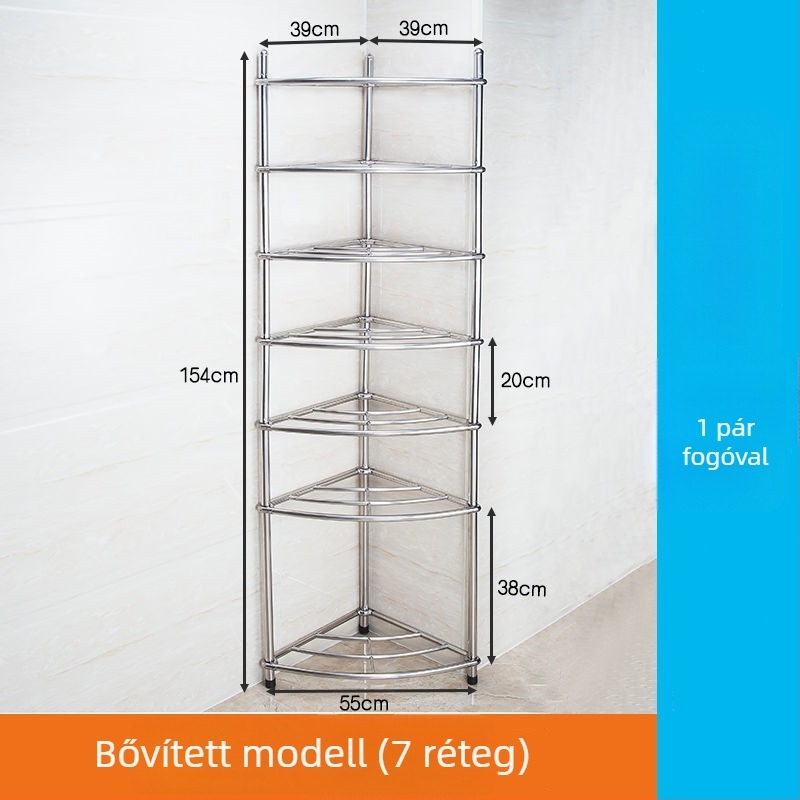 Rozsdamentes acél mosdóállvány, padlóra álló fürdőszobai szervező, egyemeletes, modell 5430, teherbírás 80 kg-ig