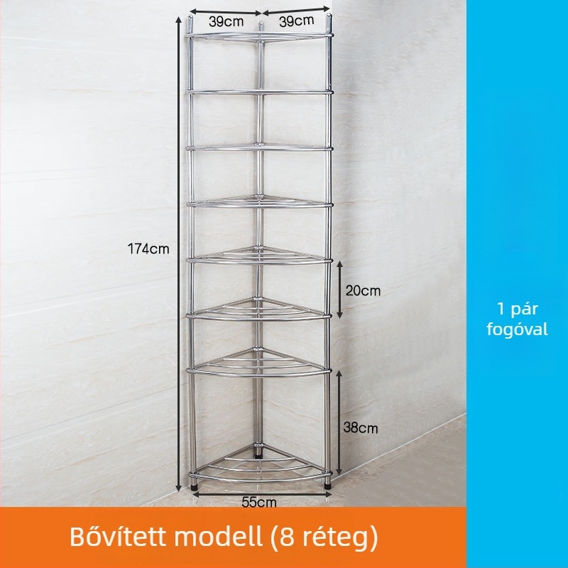 Rozsdamentes acél mosdóállvány, padlóra álló fürdőszobai szervező, egyemeletes, modell 5430, teherbírás 80 kg-ig