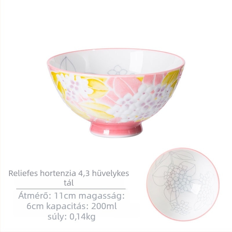 Mino Yaki porcelán rizs tál virágmintával, japán stílus, kör alakú, mikrohullámú sütőben használható