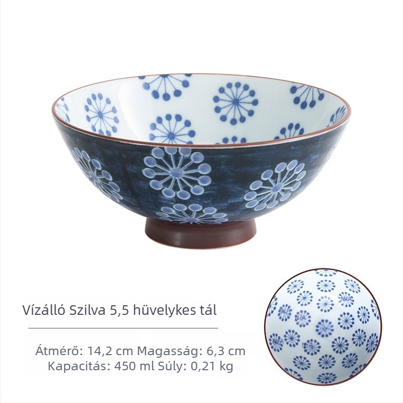 Mino Yaki porcelán rizs tál virágmintával, japán stílus, kör alakú, mikrohullámú sütőben használható