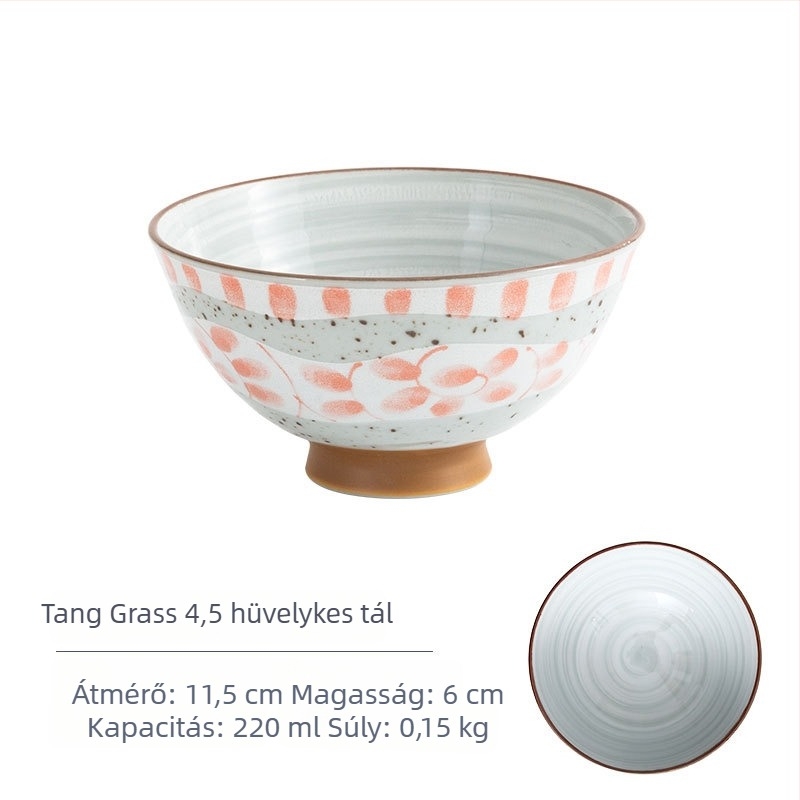 Mino Yaki porcelán rizs tál virágmintával, japán stílus, kör alakú, mikrohullámú sütőben használható