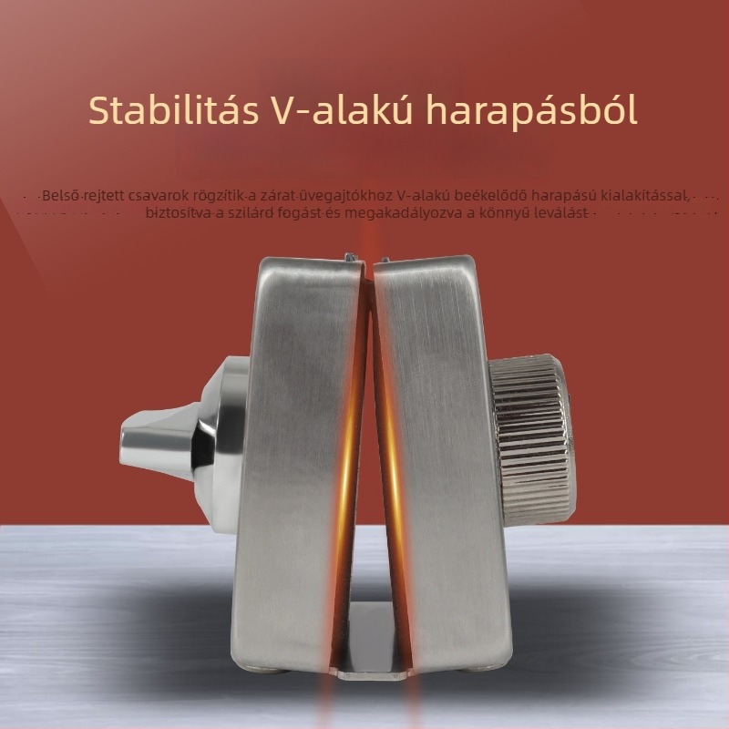 Üvegajtó zár - Mechanikus, rozsdamentes acél, modell 102, üvegajtókhoz, záró rúd vastagsága 12 mm