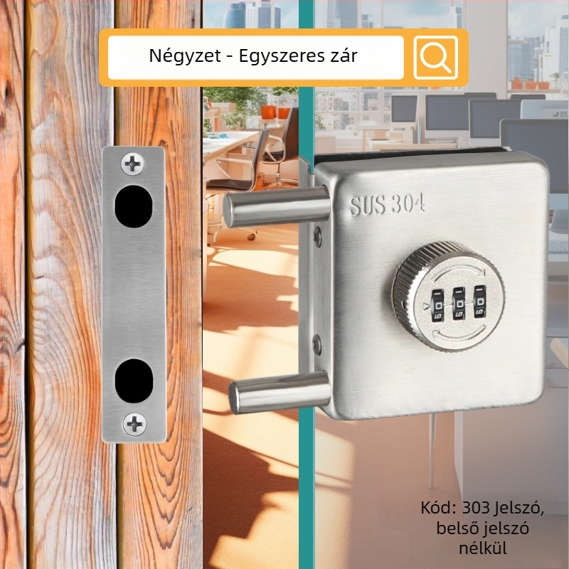 Üvegajtó zár - Mechanikus, rozsdamentes acél, modell 102, üvegajtókhoz, záró rúd vastagsága 12 mm