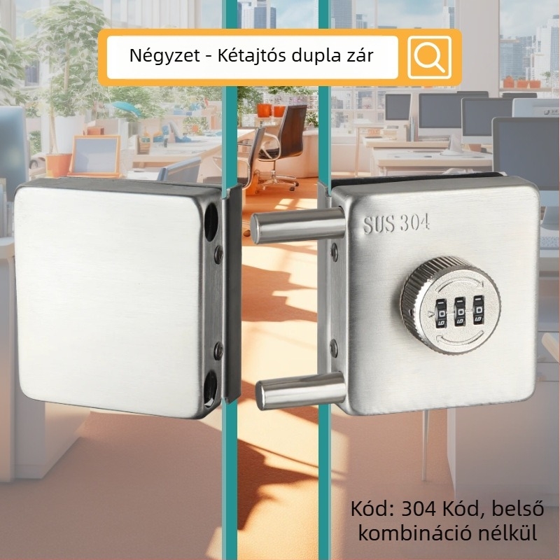 Üvegajtó zár - Mechanikus, rozsdamentes acél, modell 102, üvegajtókhoz, záró rúd vastagsága 12 mm