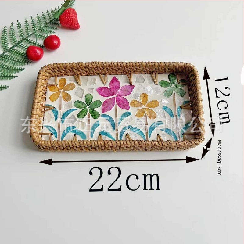 Vietnámi rattan héj gyümölcstál, kis téglalap alakú tál, egyszerű stílus, könnyed retro luxus
