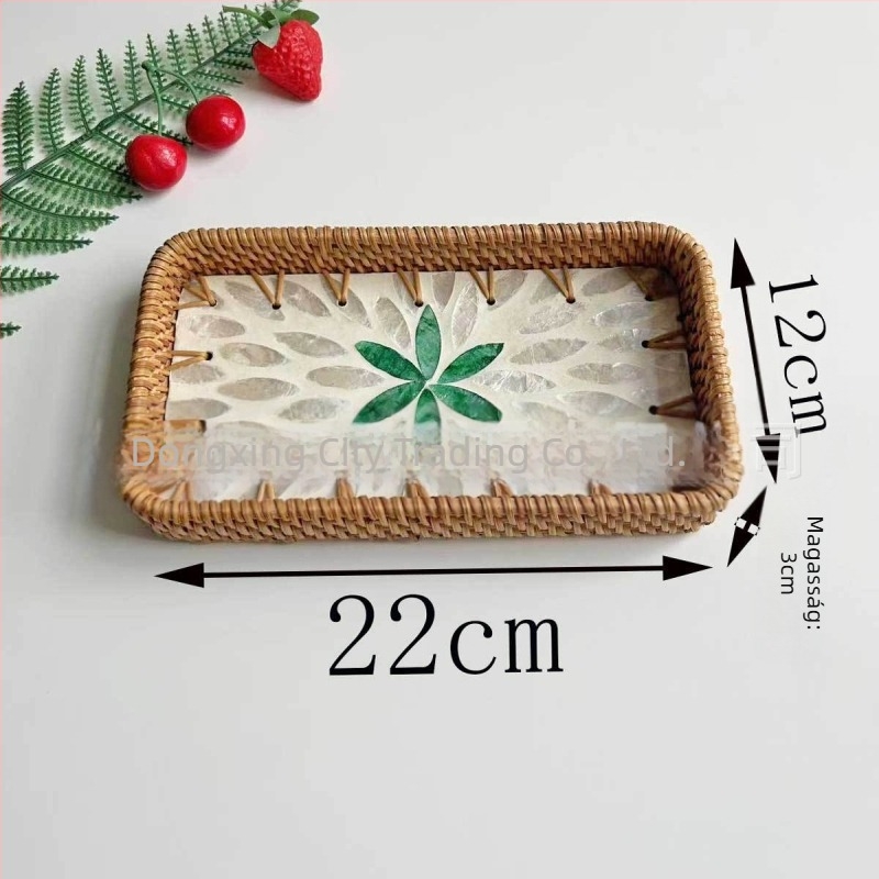 Vietnámi rattan héj gyümölcstál, kis téglalap alakú tál, egyszerű stílus, könnyed retro luxus