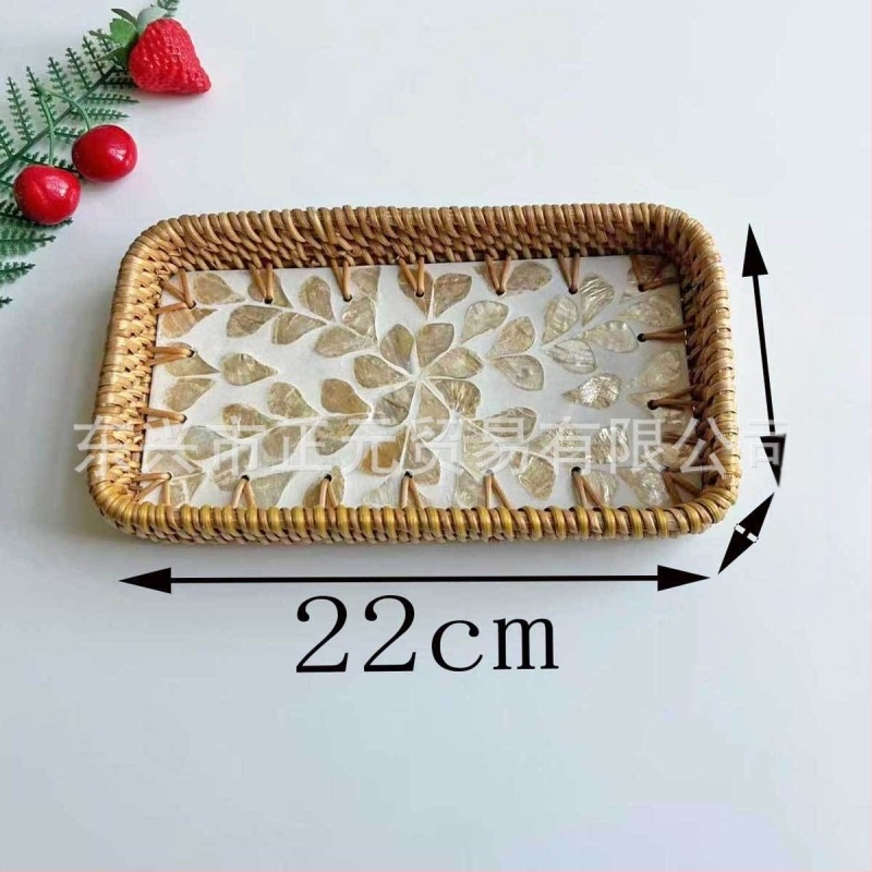 Vietnámi rattan héj gyümölcstál, kis téglalap alakú tál, egyszerű stílus, könnyed retro luxus