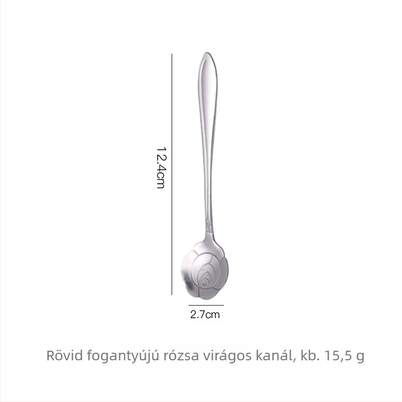 Hosszú nyelű kanál virágos mintával, 410 rozsdamentes acél, tükörfényes felület, Little Old Man márka