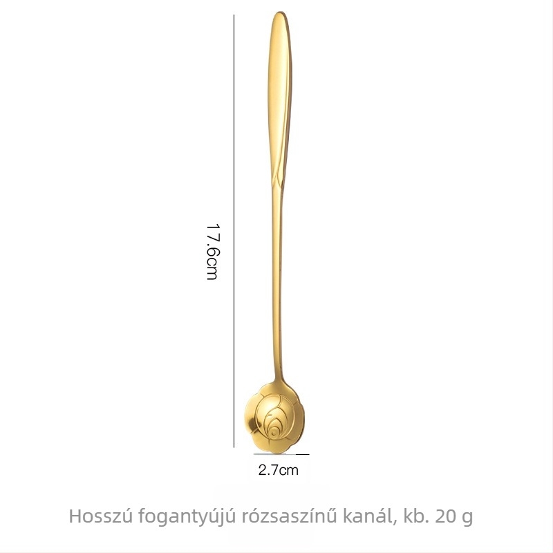 Hosszú nyelű kanál virágos mintával, 410 rozsdamentes acél, tükörfényes felület, Little Old Man márka