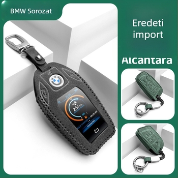 BMW LCD kulcstartó tok kompatibilis a 7-es sorozattal (730Li, 740 sorozat), a 5-ös sorozattal (530Le), a 6-os sorozat GT, X6, X7, X5 — velúr anyagból, egyszerű stílus, testreszabás elérhető