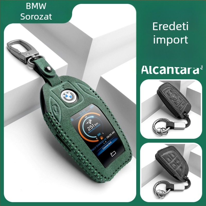 BMW LCD kulcstartó tok kompatibilis a 7-es sorozattal (730Li, 740 sorozat), a 5-ös sorozattal (530Le), a 6-os sorozat GT, X6, X7, X5 — velúr anyagból, egyszerű stílus, testreszabás elérhető