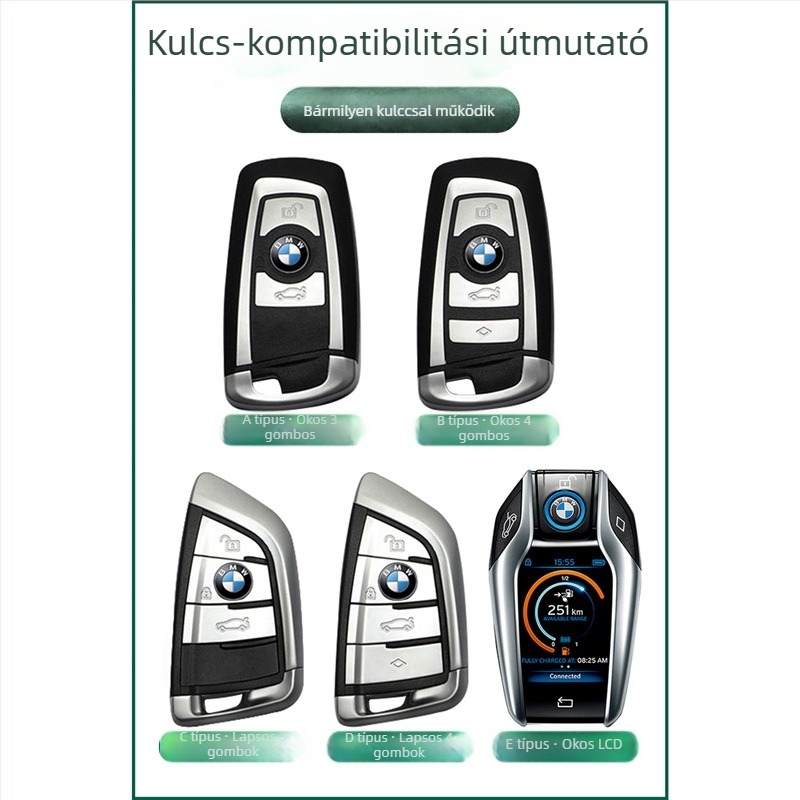 BMW LCD kulcstartó tok kompatibilis a 7-es sorozattal (730Li, 740 sorozat), a 5-ös sorozattal (530Le), a 6-os sorozat GT, X6, X7, X5 — velúr anyagból, egyszerű stílus, testreszabás elérhető