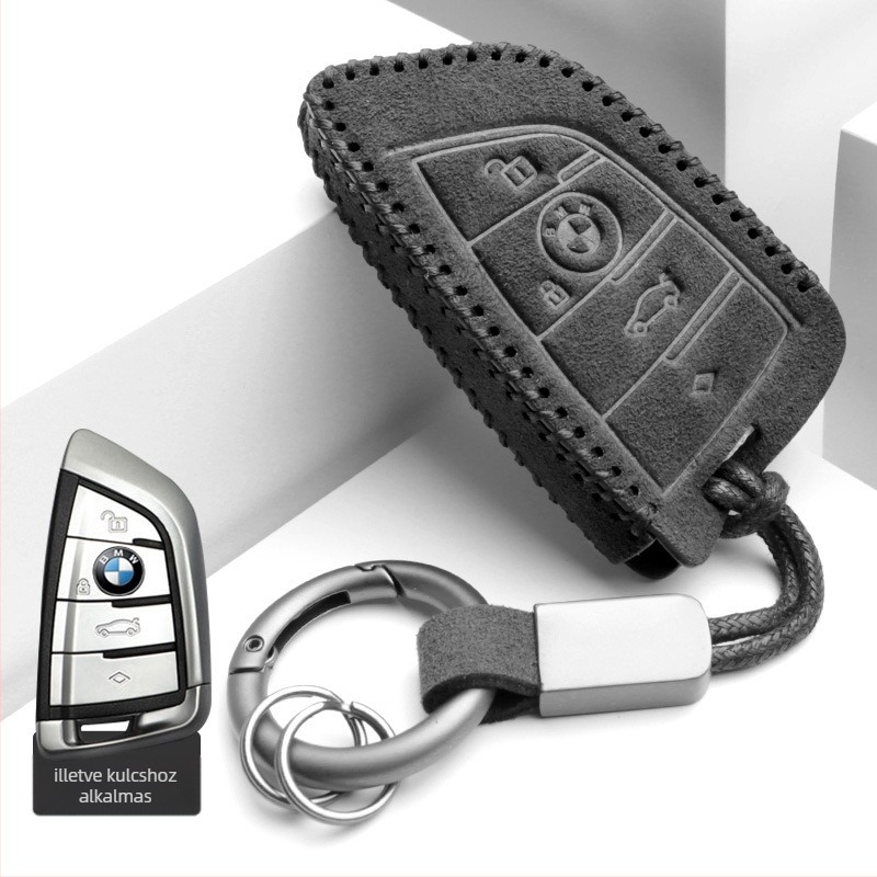 BMW LCD kulcstartó tok kompatibilis a 7-es sorozattal (730Li, 740 sorozat), a 5-ös sorozattal (530Le), a 6-os sorozat GT, X6, X7, X5 — velúr anyagból, egyszerű stílus, testreszabás elérhető