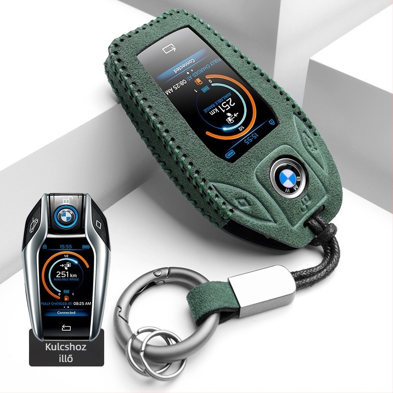 BMW LCD kulcstartó tok kompatibilis a 7-es sorozattal (730Li, 740 sorozat), a 5-ös sorozattal (530Le), a 6-os sorozat GT, X6, X7, X5 — velúr anyagból, egyszerű stílus, testreszabás elérhető