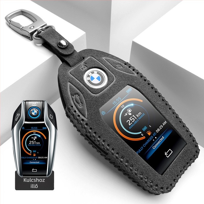 BMW LCD kulcstartó tok kompatibilis a 7-es sorozattal (730Li, 740 sorozat), a 5-ös sorozattal (530Le), a 6-os sorozat GT, X6, X7, X5 — velúr anyagból, egyszerű stílus, testreszabás elérhető