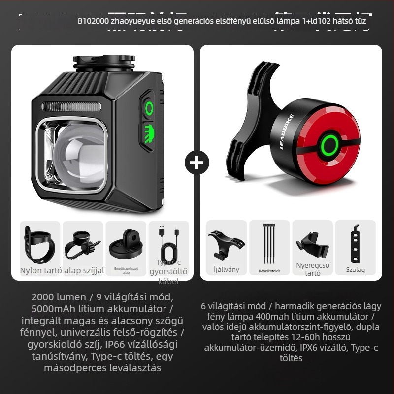 Elülső világítás kerékpárhoz, országúti és MTB kerékpárokhoz, éjszakai vezetéshez, integrált bringa számítógéppel, hosszú üzemidejű akkumulátor