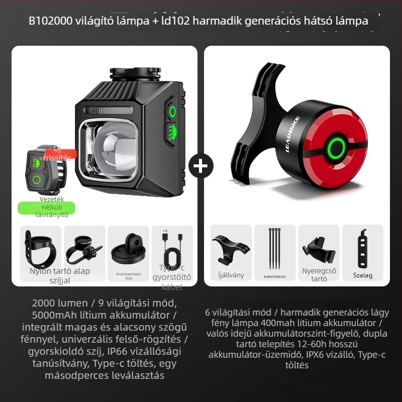 Elülső világítás kerékpárhoz, országúti és MTB kerékpárokhoz, éjszakai vezetéshez, integrált bringa számítógéppel, hosszú üzemidejű akkumulátor