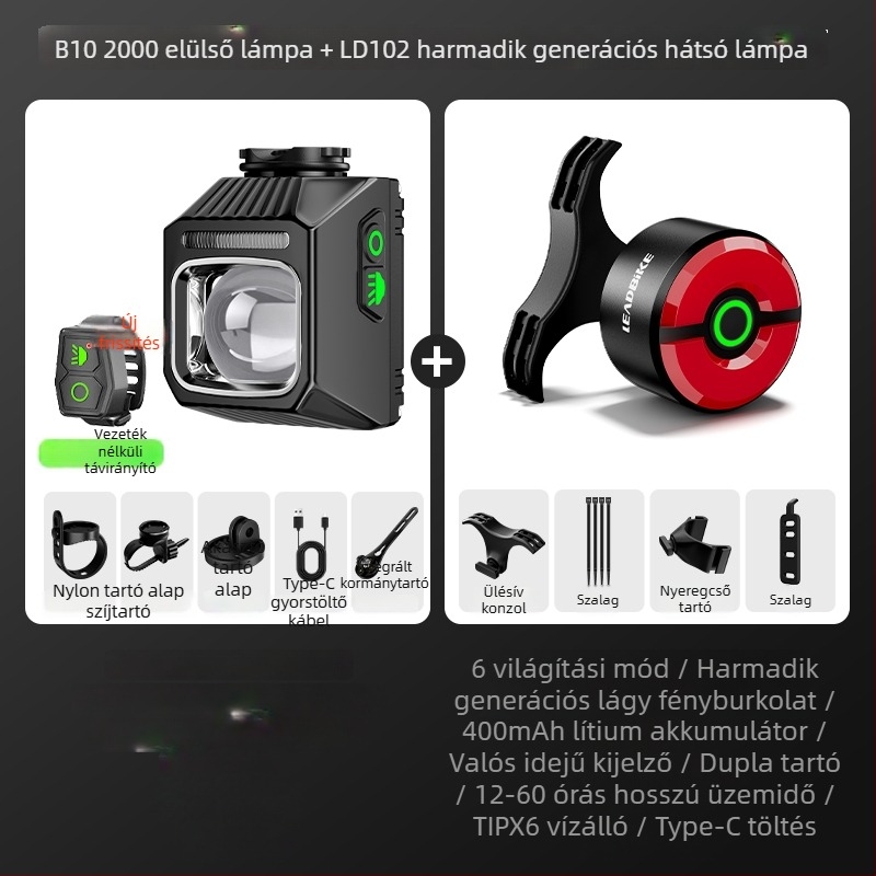 Elülső világítás kerékpárhoz, országúti és MTB kerékpárokhoz, éjszakai vezetéshez, integrált bringa számítógéppel, hosszú üzemidejű akkumulátor