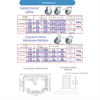 Univerzális kerék sík lemezhez, hangtalan irányított görgővel, TPR gumi