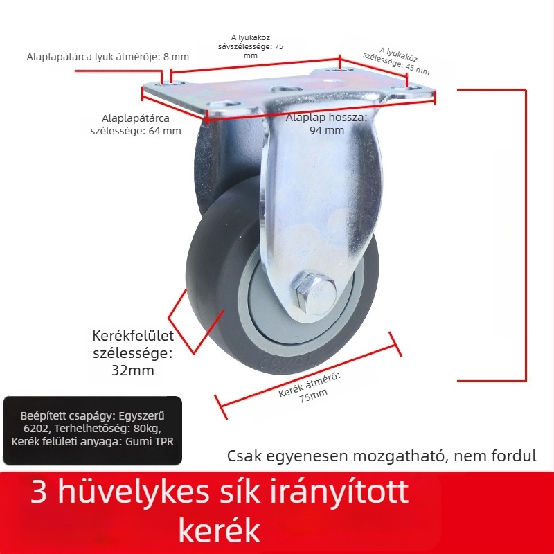 Univerzális kerék sík lemezhez, hangtalan irányított görgővel, TPR gumi