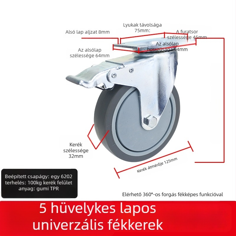 Univerzális kerék sík lemezhez, hangtalan irányított görgővel, TPR gumi
