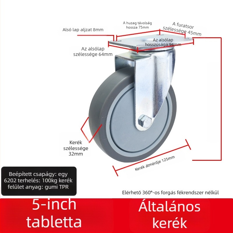 Univerzális kerék sík lemezhez, hangtalan irányított görgővel, TPR gumi