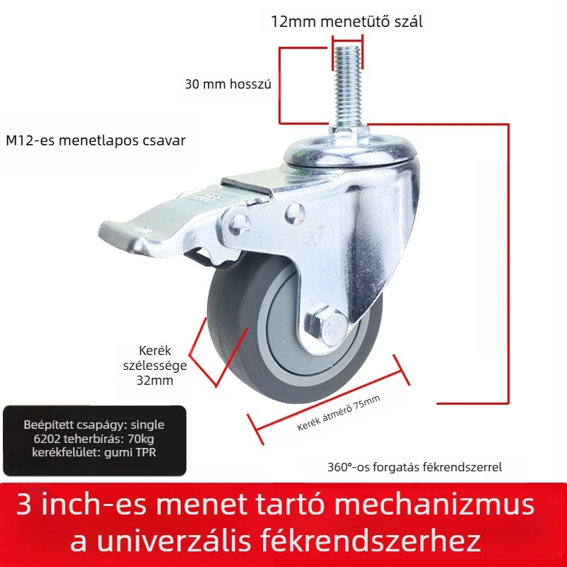 Univerzális kerék sík lemezhez, hangtalan irányított görgővel, TPR gumi
