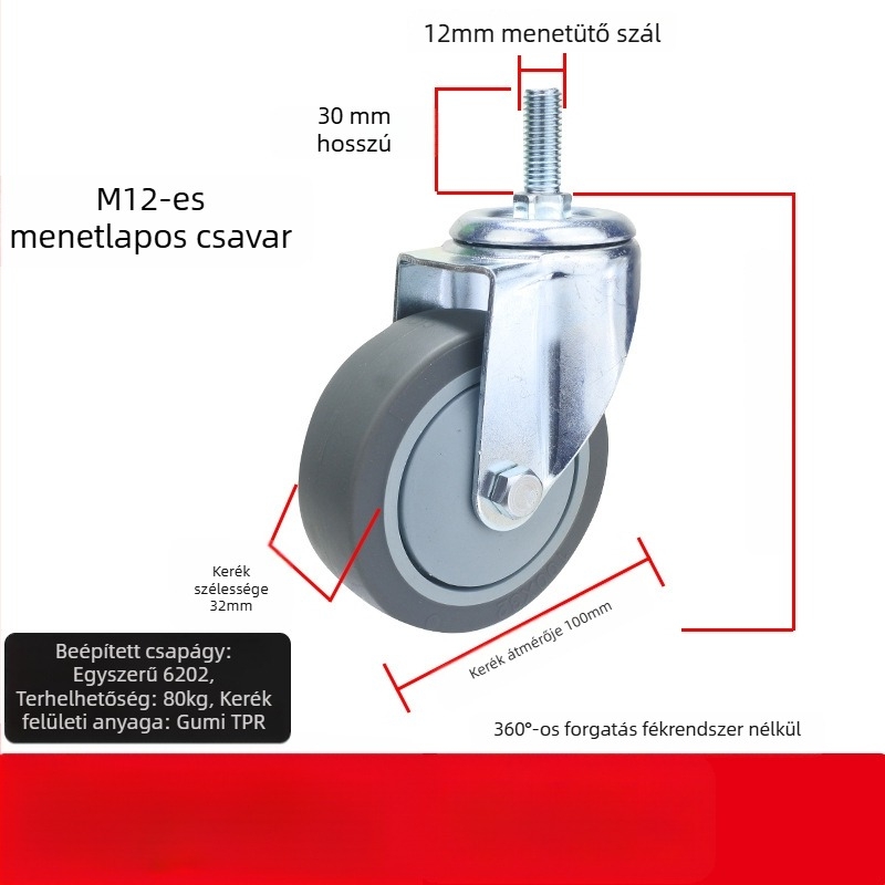 Univerzális kerék sík lemezhez, hangtalan irányított görgővel, TPR gumi