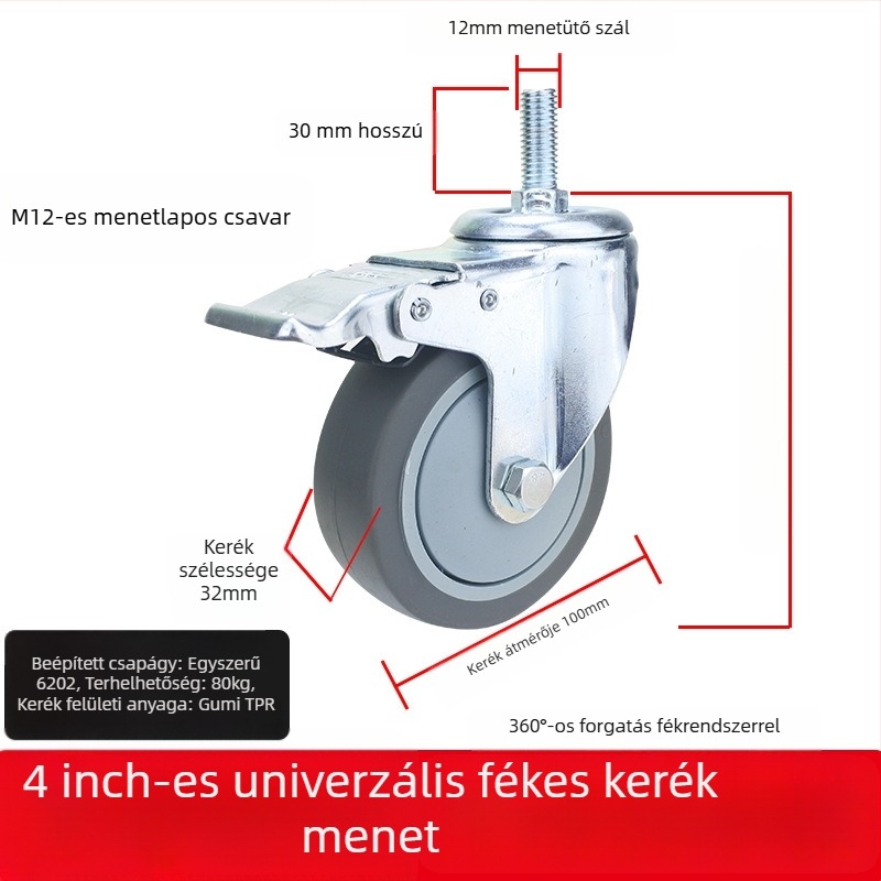 Univerzális kerék sík lemezhez, hangtalan irányított görgővel, TPR gumi
