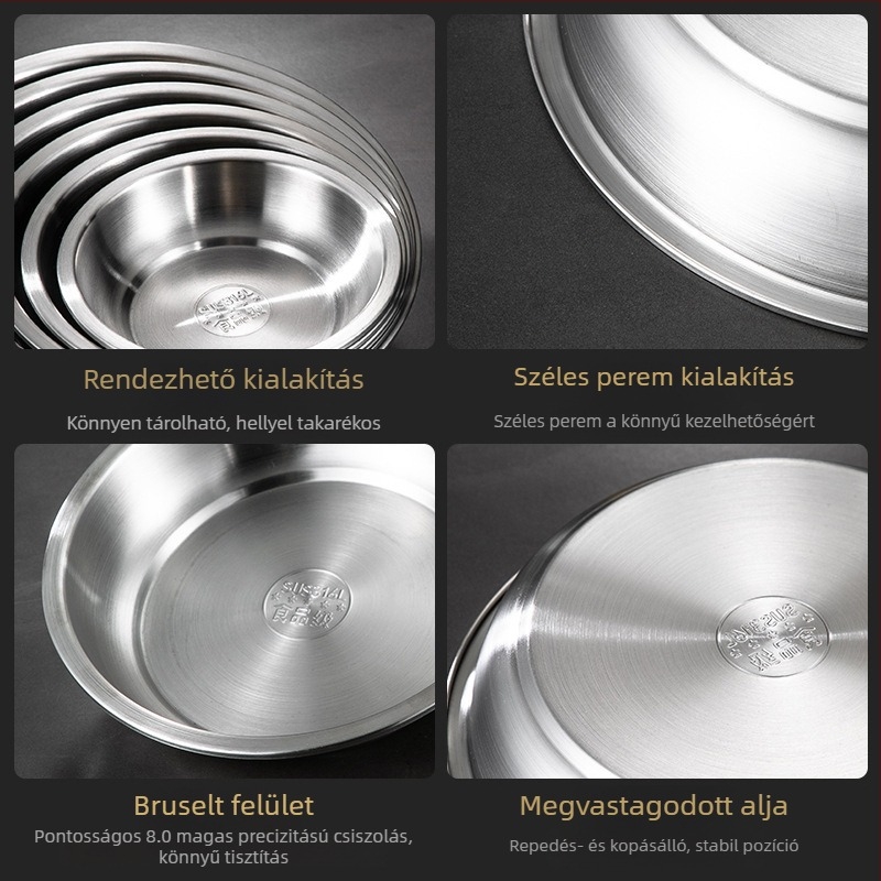 316L rozsdamentes acél ebédtál – étkezési minőség, kör alakú, csiszolt felület, minimalist design