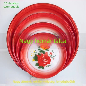 Emailezett lapos tál, kerek, egyszínű minta, glazúrozott felület, modern minimalist stílus
