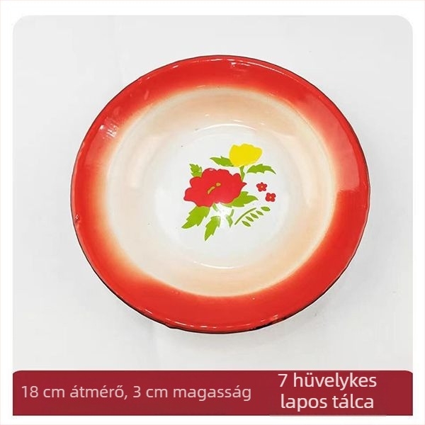 Emailezett lapos tál, kerek, egyszínű minta, glazúrozott felület, modern minimalist stílus