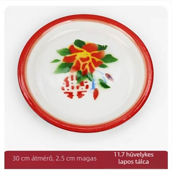 Emailezett lapos tál, kerek, egyszínű minta, glazúrozott felület, modern minimalist stílus